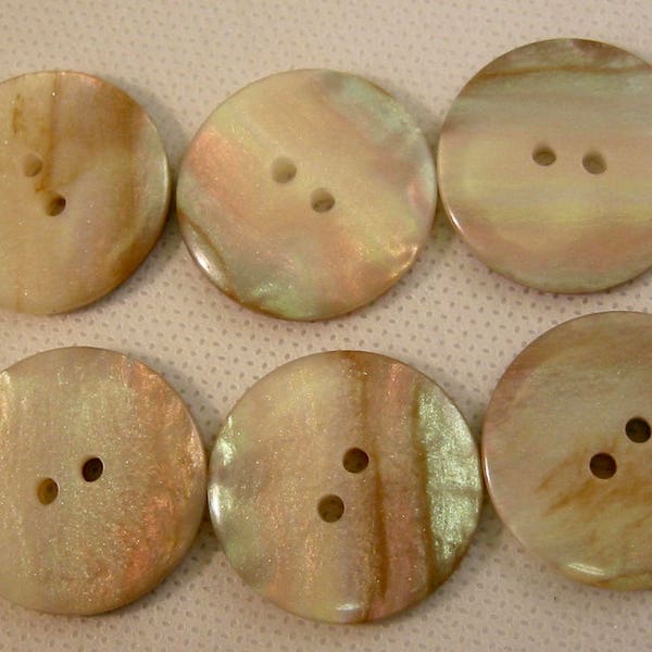 Pearl Tan Irridescent Button 2 Hole Lot of 6. (3 sizes  available)