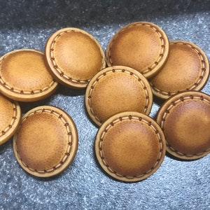 Leather look Tan Buttons  7/8&quot; (23mm) Shank Button Lot of 6 - Imitation Leather  made in Italy