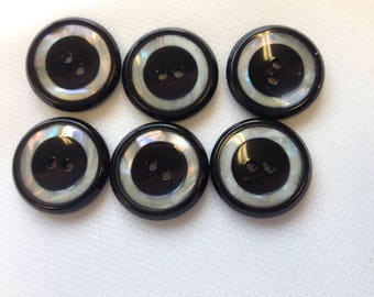 Black Buttons Irridescent Pearl and black   Lot of 6 buttons. 2 hole 2 sizes available.