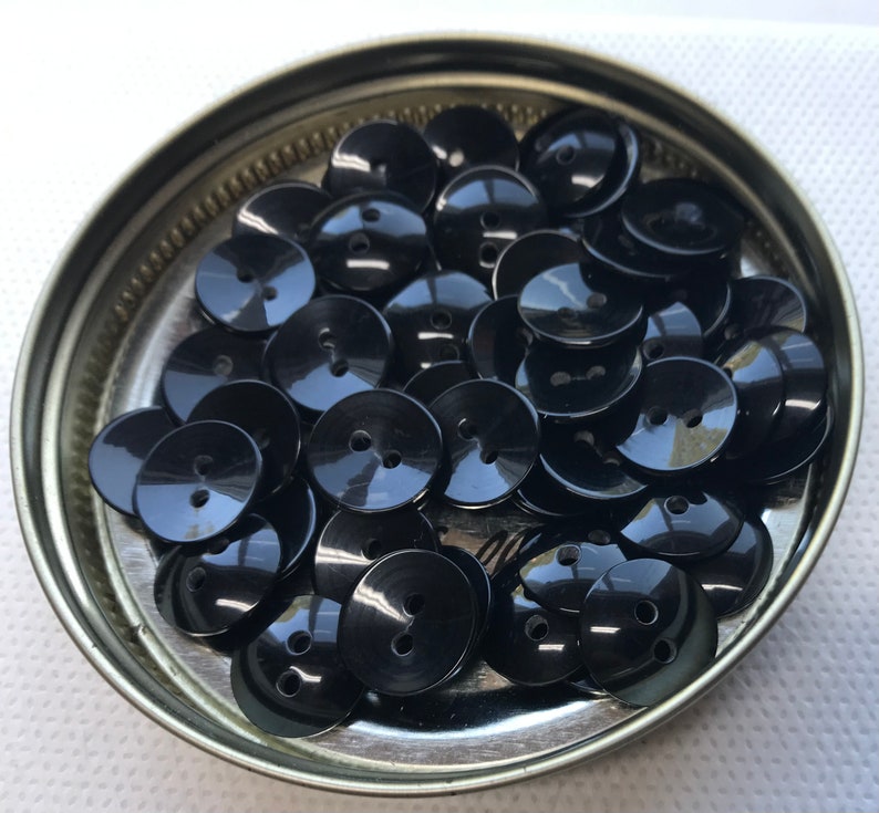 Shiny Black cup shape Buttons.2 hole, 5 sizes available 1 to 7/16 Pick size at check out Lot of 6. Shiny Cup shape. image 8