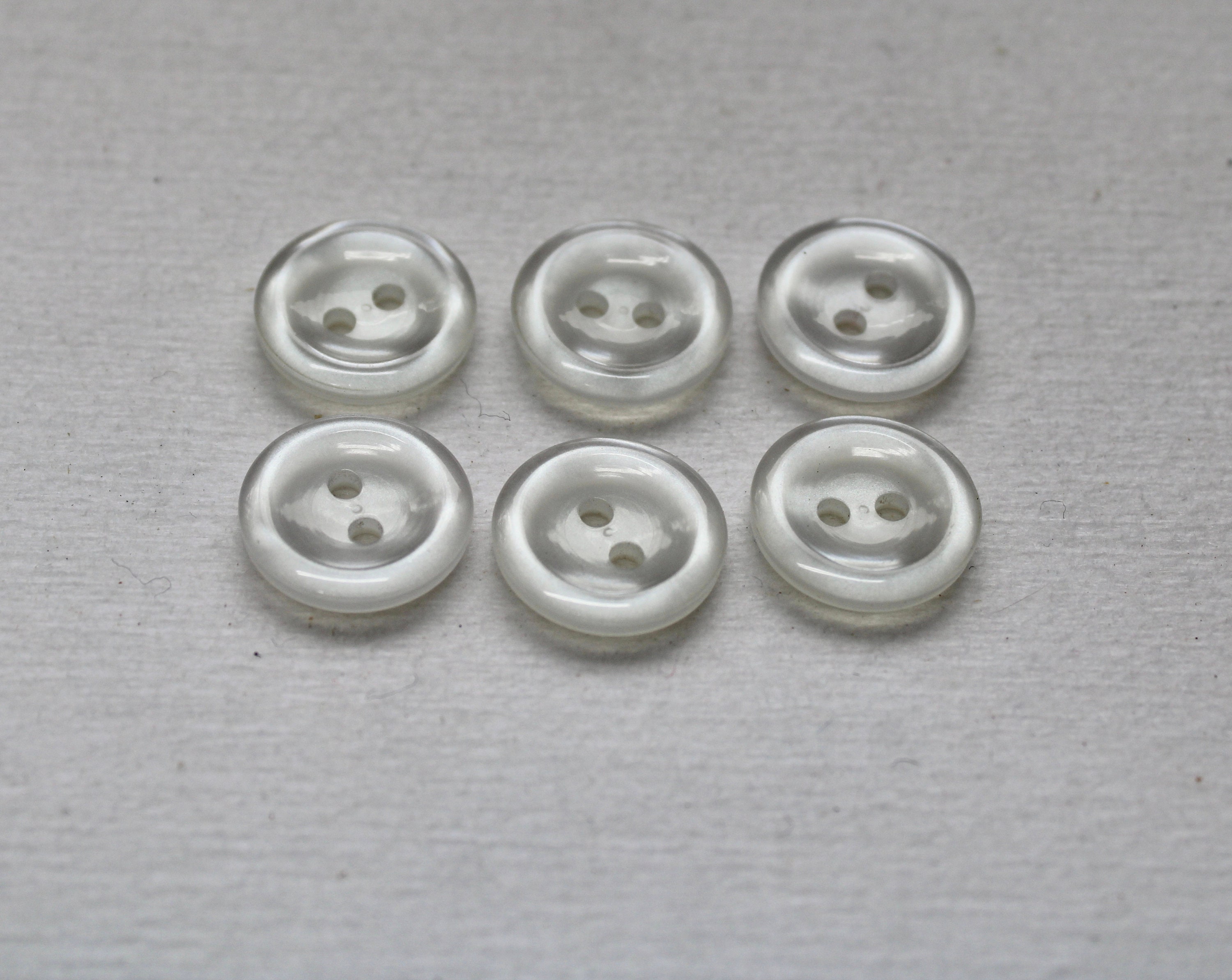 White Pearl 2 Hole Cup Shaped Buttons. Lot of 8 Buttons 5/8