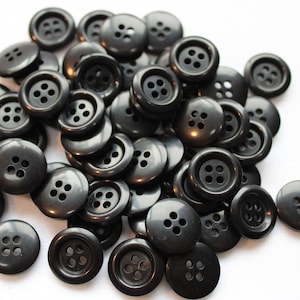 Black Buttons, Small black buttons, Beveled rim  size 5/8&quot; (15mm) - Lot of 6