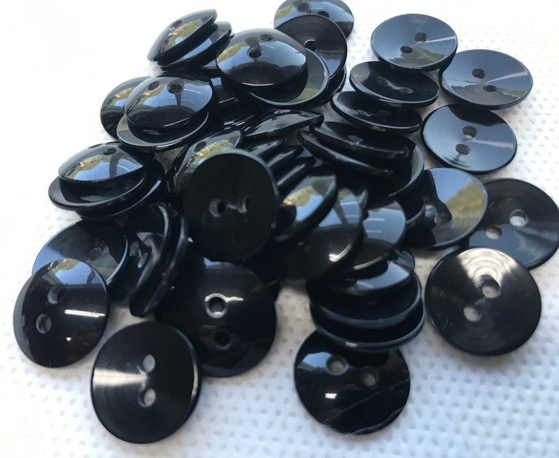 Shiny Black cup shape Buttons.2 hole, 5 sizes available 1 to 7/16 Pick size at check out Lot of 6. Shiny Cup shape. image 6