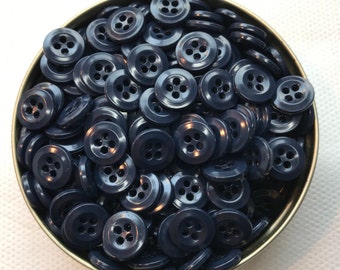 Navy Blue Button, Navy blue  buttons,  4 hole Lot of 10-50-100-500 Buttons - internal colored - 1/2" (12.4mm)