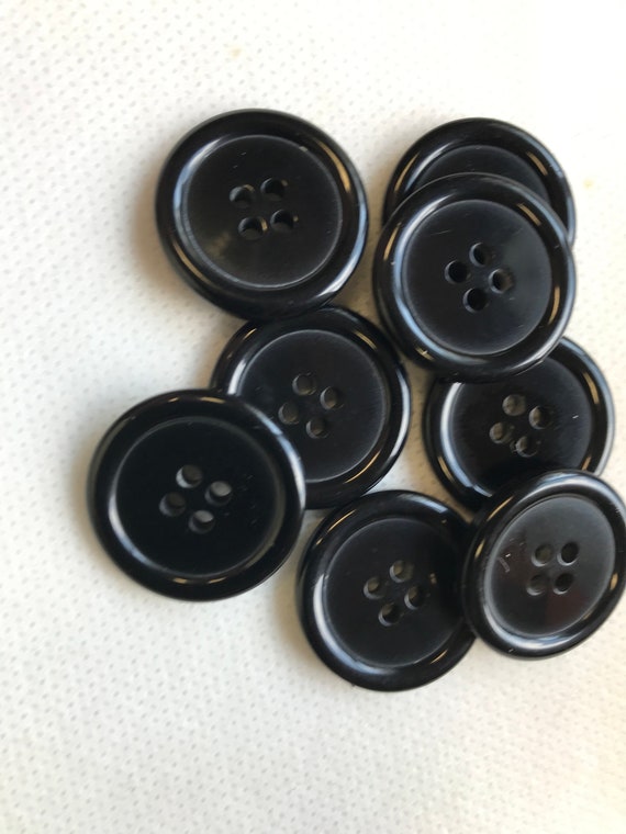 Black Buttons. Large Black Buttons. Shiny 4 Hole Size is 15/16 23mm Lot of  4 