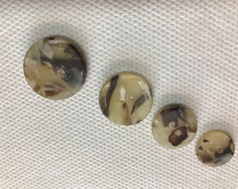 Beige Buttons,with Brown and White mottling 2 Hole (4 sizes  available) , Tan  translucent Buttons, Mottled, Lot of 6 buttons.