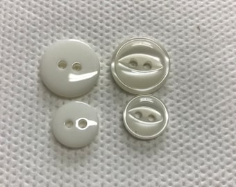 Pearl 2 hole  fisheye  buttons-  2 sizes available,  7/16" and 9/16" -   Lot of 10  -    White Pearl