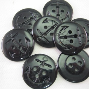 Black Anchor Button, Peacoat button, Black, 1 1/16 28mm in diameter New Lot of 8 buttons Large image 5