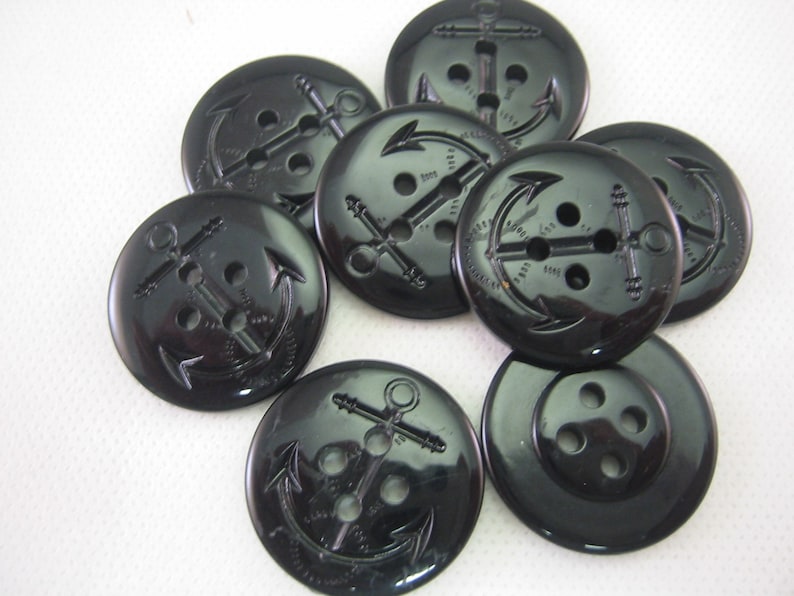 Black Anchor Button, Peacoat button, Black, 1 1/16 28mm in diameter New Lot of 8 buttons Large image 5