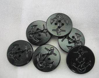 Anchor Button, Black Anchor button,   1 1/4" (32mm) in diameter - New - Lot of 8 Extra Lg