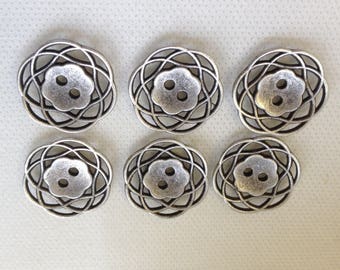 Ant Silver Button. Lot of 6 (pick size) - Metal filagree design available in 3 sizes.