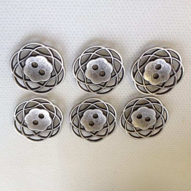Ant Silver Button. Lot of 6 pick size Metal filagree design available in 3 sizes. image 1
