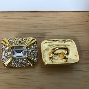 Gold-Look rechteckige Knöpfe Lot von 2 Knöpfen mit Strasssteinen 3/4 &quot;x 5/8&quot; im Durchmesser. - Lot von 2
