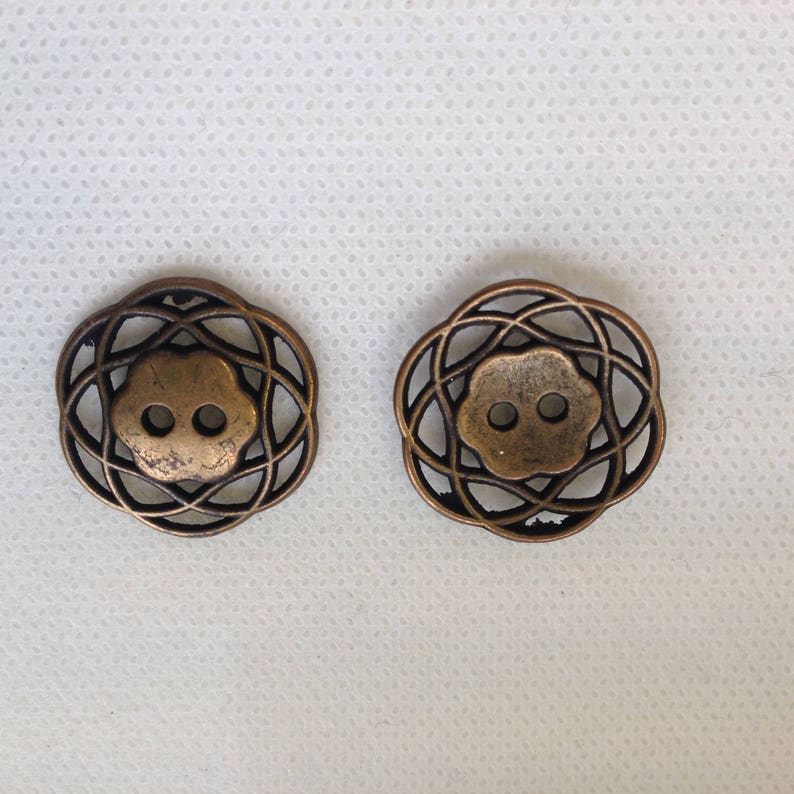 Copper Button. Metal button. Lot of 6 pick size Metal filagree design.Bronze button. available in 3 sizes. image 2
