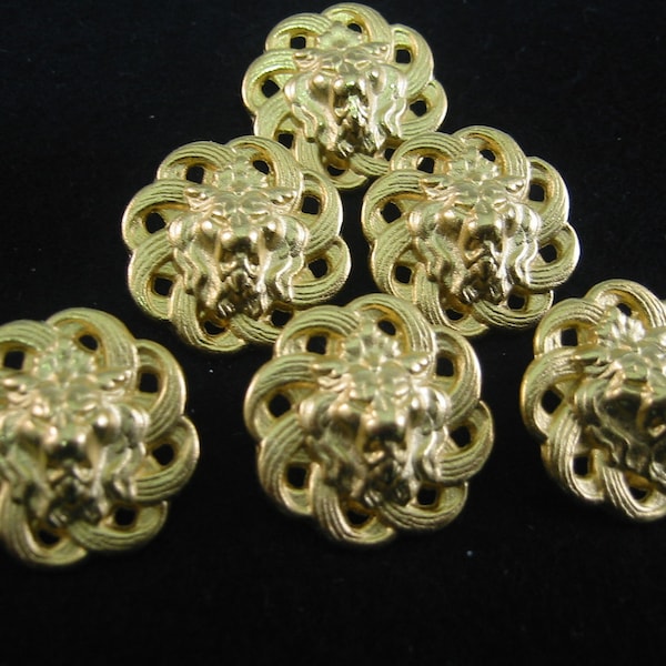 Gold Button. Large Gold Button, Size  7/8" (23mm) diameter.  Lot of 4, Lion face - Shank back.