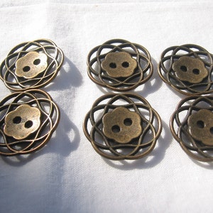Copper Button. Metal button. Lot of 6 pick size Metal filagree design.Bronze button. available in 3 sizes. image 6