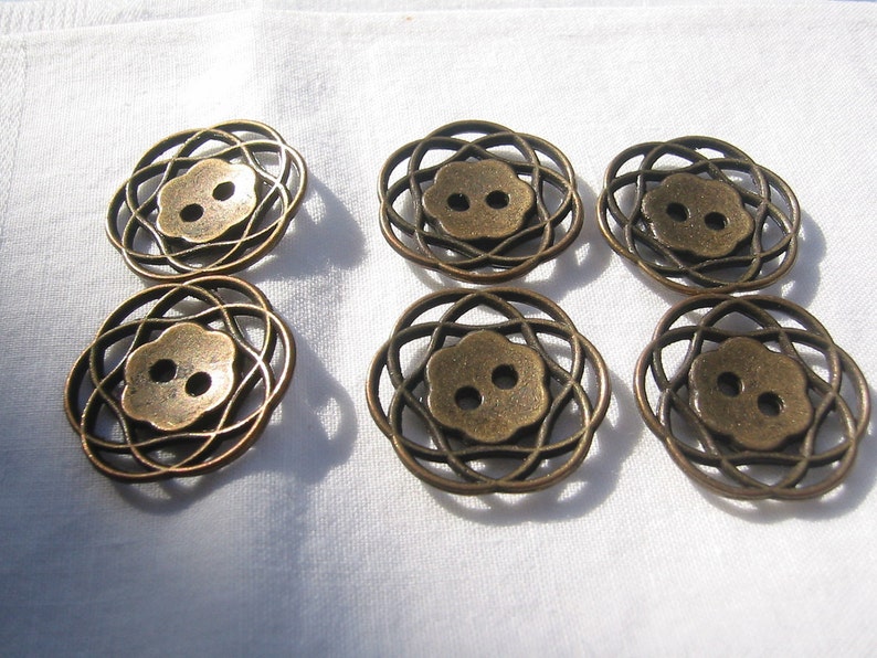 Copper Button. Metal button. Lot of 6 pick size Metal filagree design.Bronze button. available in 3 sizes. image 6