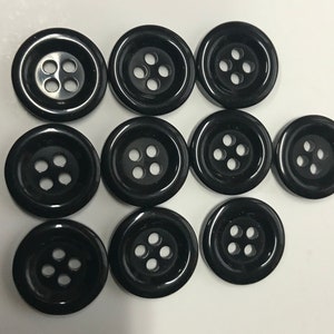 Italian 4 Hole Black Buttons 3/4 (19mm) 30L Shiny Black Sewing Buttons  #1095