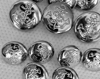 Chrome Anchor shank buttons Lot of 6 buttons size 5/8" and 1/2".  (Lot is 6 buttons  of each size).