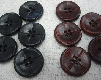 Leather Buttons,2 Colors Black,  Brown  1 1/8" (30mm) Large Imitation leather button - Lot of 6 - your choice