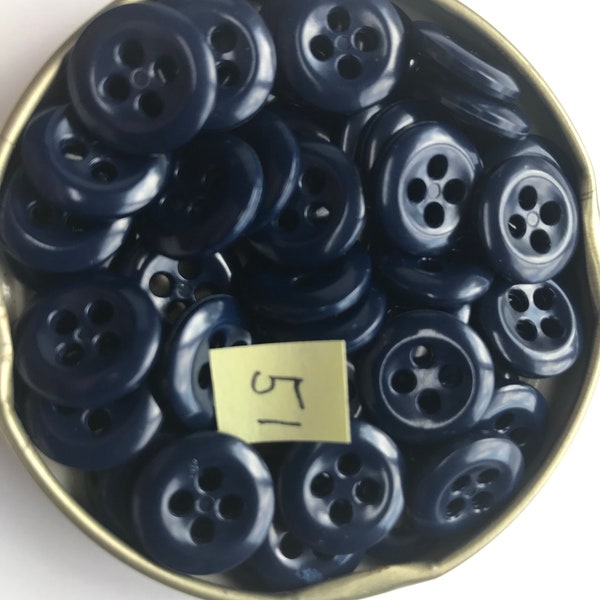 Navy Button, Dark Navy colored buttons, Size 9/16" (13.8mm) 4 hole Lot of:  20 - 60 - 100 - 1000 Buttons - internal colored .