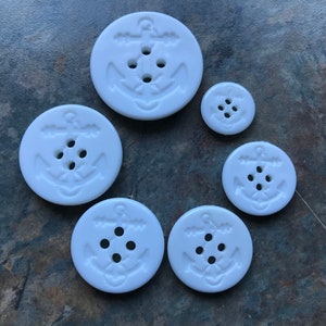 White Buttons Anchor design- Lot size is 6 buttons - 6 sizes available -   Pick your size. 1 1/4&quot;   to 5/8&quot; - great for Nautical designs