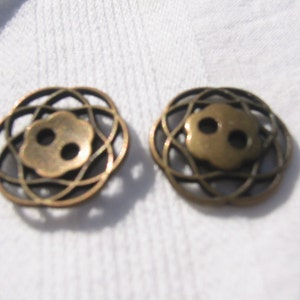 Copper Button. Metal button. Lot of 6 pick size Metal filagree design.Bronze button. available in 3 sizes. image 5