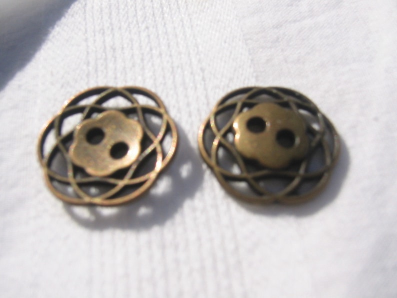 Copper Button. Metal button. Lot of 6 pick size Metal filagree design.Bronze button. available in 3 sizes. image 5