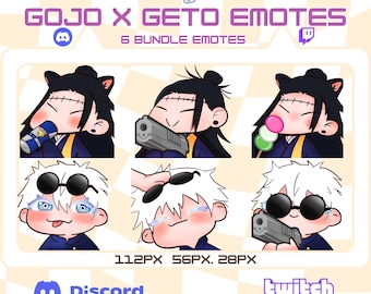Gojo x Geto Chibi Emotes, Anime Discord Twitch Stickers (6 Bundle)