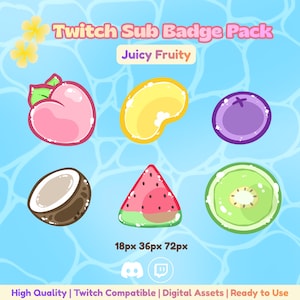 Twitch-märken med sommarfrukter | Tropiska stream-rekvisita (digital nedladdning) | Vtuber-resurser, stream, discord
