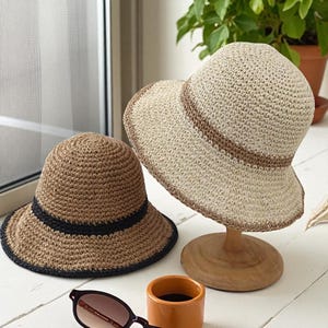Foldable Straw Crochet Bucket Hat for Women | Summer Beach Sun Hat | Fisherman Style | Boho Vacation Accessory | Spring Gift Idea