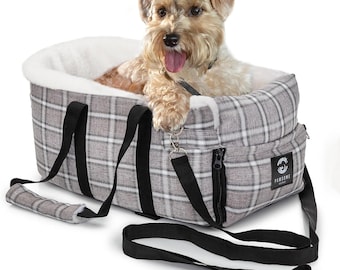 Dog Car Seat, Small Dog or Cat Booster – Portable Pet Carrier for Cars & SUVs – Safety Leash, Washable Lining, Adjustable Straps