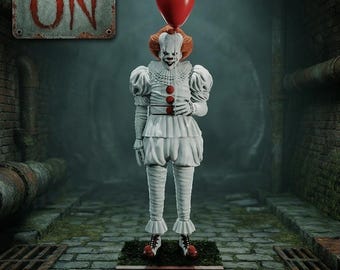 Pennywise IT Horror Clown Figurine Red Balloon Statue Sewer Scene Gothic Decor Scary Collectible Halloween Display