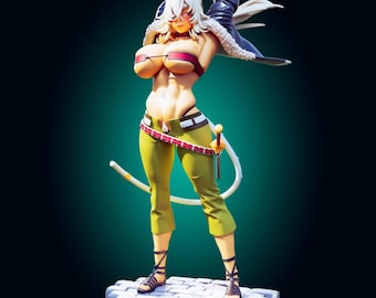 Figura de mujer guerrera bestial, estatua de luchadora felina de fantasía, decoración coleccionable de personaje femenino fuerte inspirada en el anime