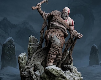 Kratos Statue God of War Figurine, Fantasy Warrior Sculpture, Gaming Decor, Norse Mythology Collectible Figure
