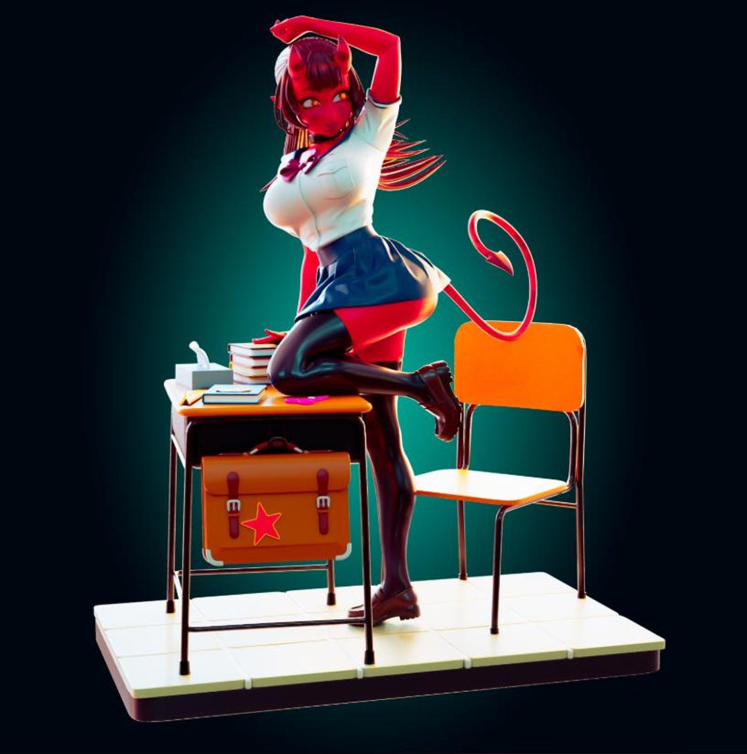 Fantasy Demon Girl Figurine, Anime Style Succubus Statue, 3D Printable ...