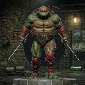 Mutant Turtle Warrior Statue, Sai Weapon Fighter Figure, Dark Fantasy Sewer Hero Collectible Decor