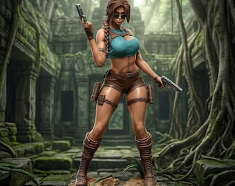 Lara Croft Tomb Raider Figure, Jungle Explorer Statue, Gaming Collectible, Adventure Heroine Figurine Decor