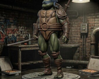 Leonardo Ninja Turtle Figure, TMNT Leader Statue, Blue Mask Katana Warrior, Realistic Collectible Figurine Decor