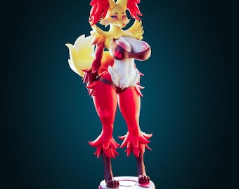Figura de anime inspirada en Delphox, estatua de zorro mago de fuego, figura coleccionable de criatura fantástica, figura de exhibición estilo videojuego.