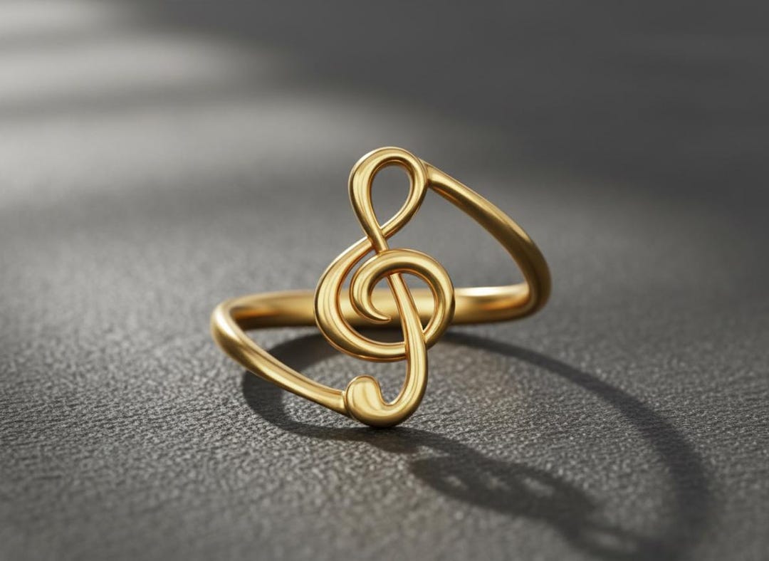 Music Ring Gift for Her, Treble Clef Jewelry in Gold, Stylish Musical ...
