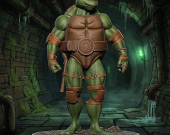 Michelangelo Ninja Turtle Figure, TMNT Statue, Anime Collectible, Sewer Diorama Toy, Hand Painted Figurine Decor