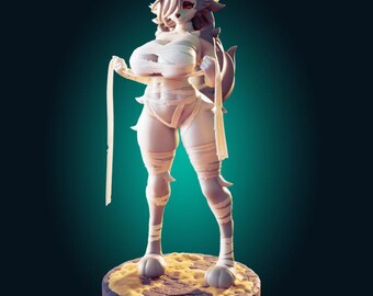 Figura de niña lobo momia, estatua de personaje fantástico vendado, coleccionable de estilo anime oscuro, decoración gótica de chica monstruo.