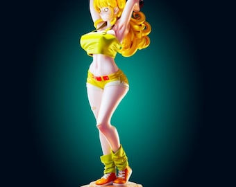 Figura de chica rubia de anime, estatua inspirada en la doble personalidad, con atuendo amarillo, regalo decorativo coleccionable.