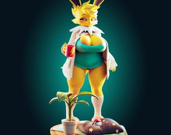 Figura acogedora inspirada en Jolteon, estatua de zorro eléctrico de anime, figura decorativa adorable para el hogar, criatura fantástica coleccionable.