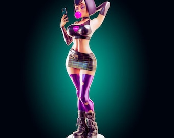 Figura inspirada en una chica gótica, estatua de personaje con estética oscura, artículo de colección de estilo alternativo, figura de fan art de dibujos animados.