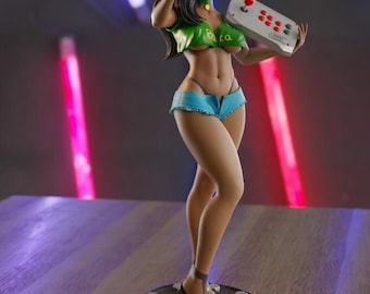 Brazilian Fighter Girl Figurine, Sexy Gamer Statue with Arcade Controller, Anime Style NSFW & SFW Collectible Decor
