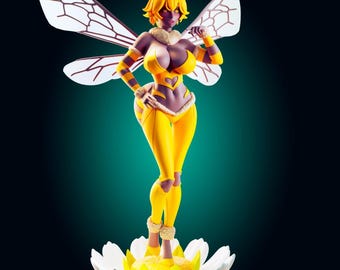 Figura de abeja, estatua de hada de la miel, figura de mujer insecto fantástica, adorable personaje alado coleccionable