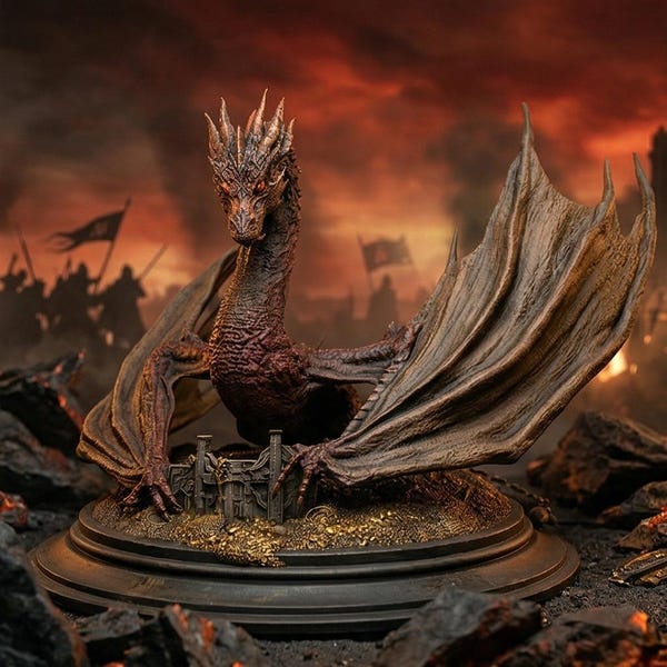 Epic Dragon Statue Fantasy Figurine, Fire Dragon Sculpture, Mythical Creature Decor, Dark Fantasy Collectible Gift