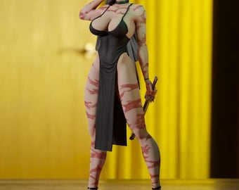 Anime Inspired Warrior Figure, Hand Painted Fantasy Statue, Collectible Desk Decor, Gothic Female Figurine